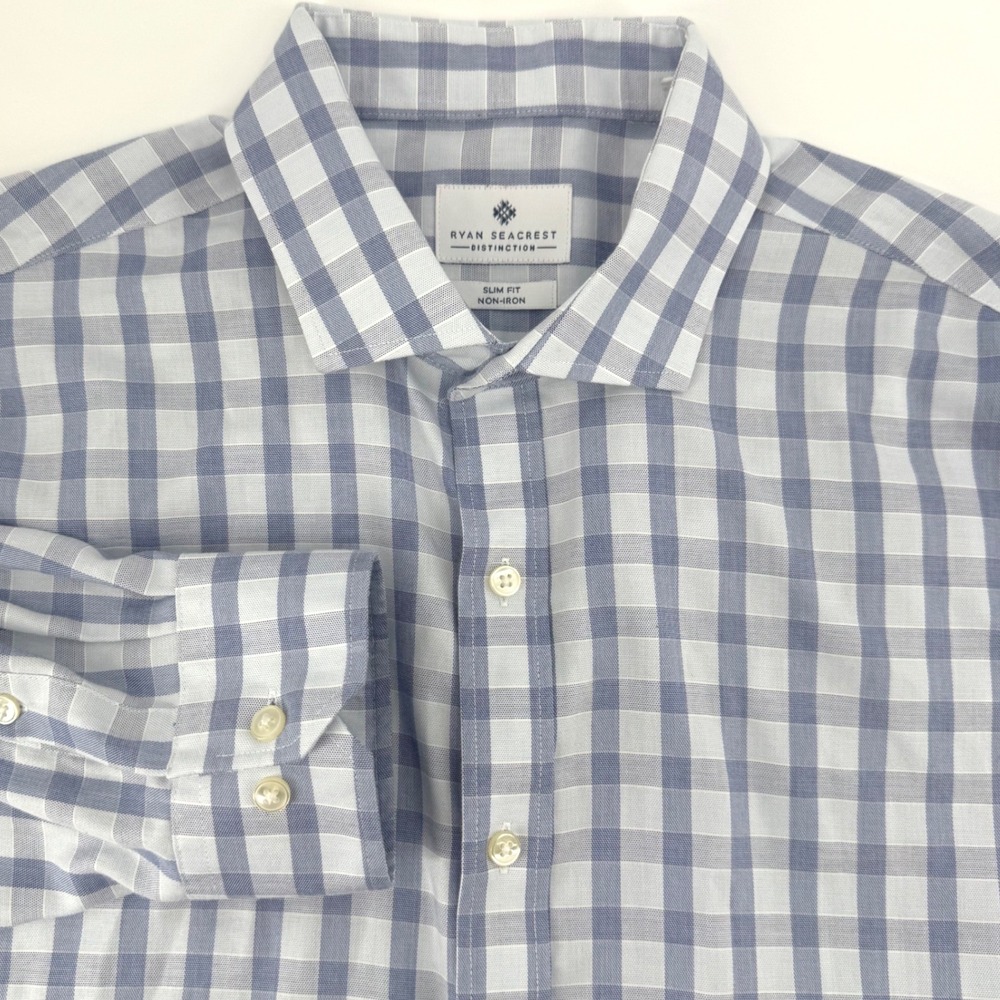 Ryan Seacrest‎ Distinction Mens XL Slim Fit Non Iron Gingham Dress Shirt